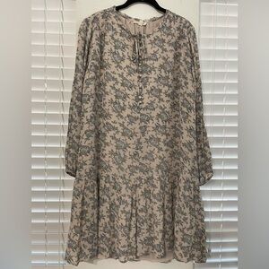 Lucky Brand Cream Dress with Blue Floral Tiered Skirt